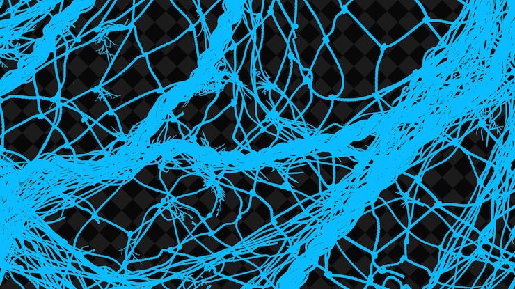 PSD discarded fishing nets with tangled ropes and seaweed silhou creative texture background designs