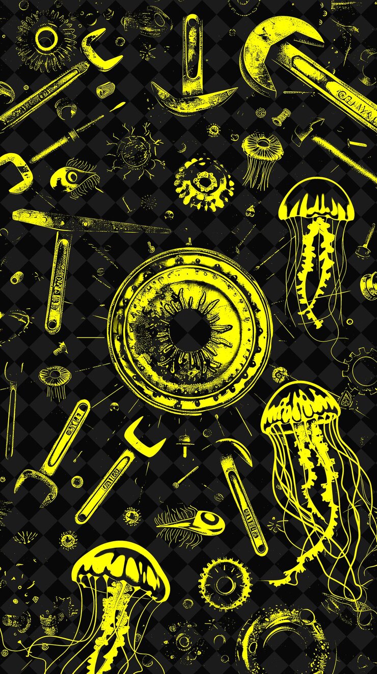 PSD discarded tools with rusted and corroded textures and jellyf creative texture background designs