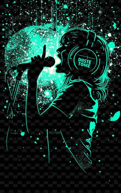 PSD diva della discoteca che canta in un microfono con una palla luccicante e un'idea di poster musicale di illustrazione vettoriale