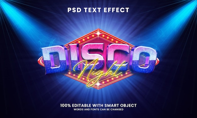 disco night 3d text effect template with casino sign board and light