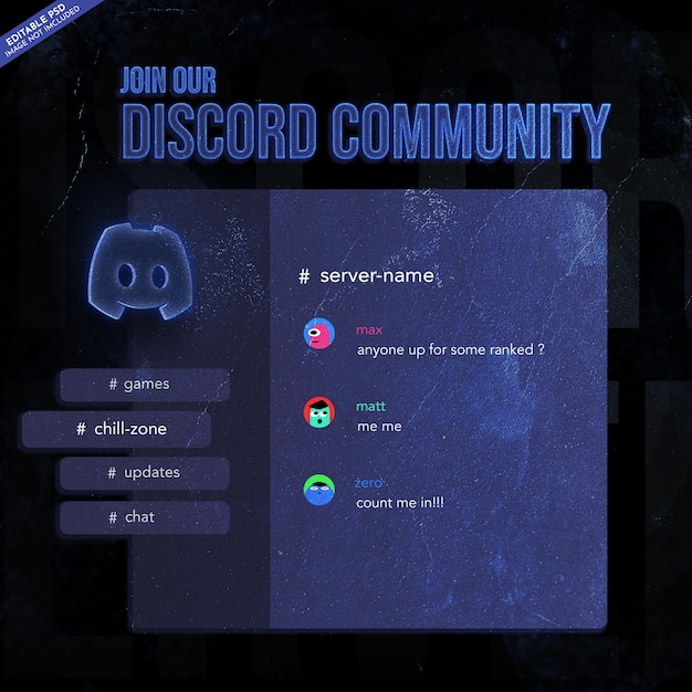 Discord server mockup grunge ontwerp promo banner