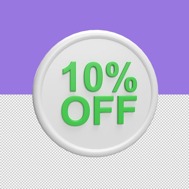 Sconto 10 badge 3d modello icona stile cartone animato concetto rendering illustrazione