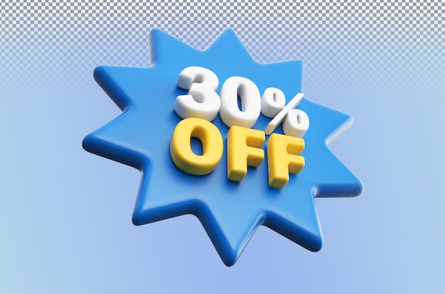 PSD discount 30 percent off sale blue 3d render number tag