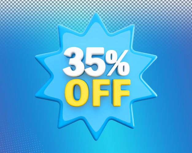 PSD discount 35 percent off sale blue 3d render number tag