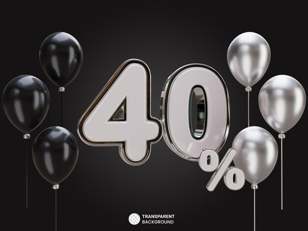 PSD sconto del 40 percento oro argento 3d con palloncini decorativi