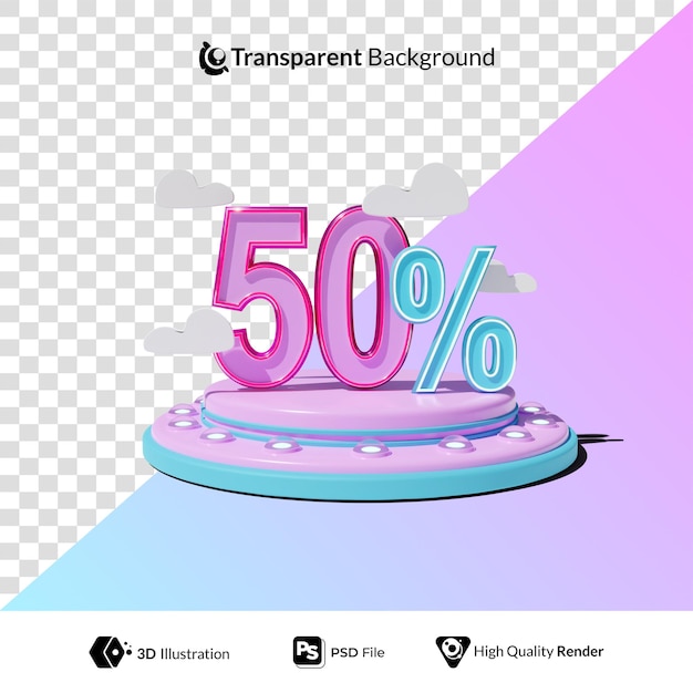 Sconto del 50% sull'offerta promozionale con l'illustrazione del podio 3d