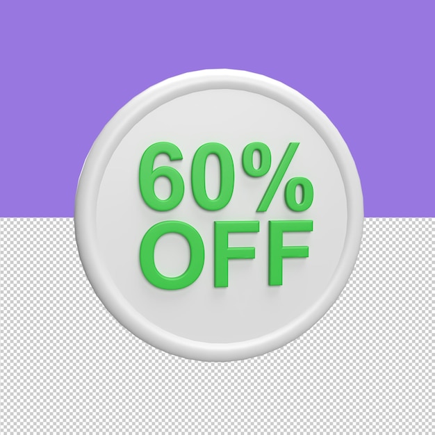 Discount 60 badge 3d icon model cartoon style concept render illustration