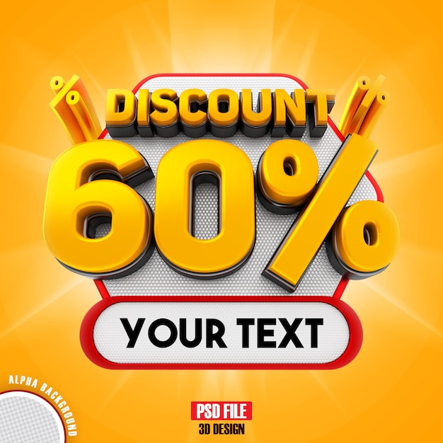 Discount 60 gold banner 3d rendering