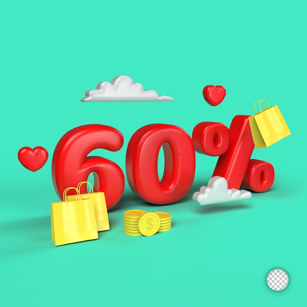 Discount 60% offer sale. 3d render