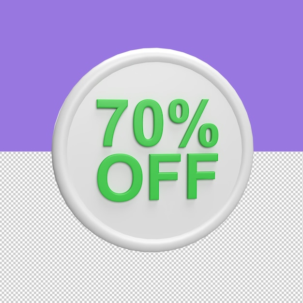 PSD discount 70 badge 3d icon model cartoon style concept render illustration