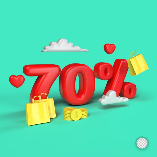 Sconto 70% offerta vendita. rendering 3d