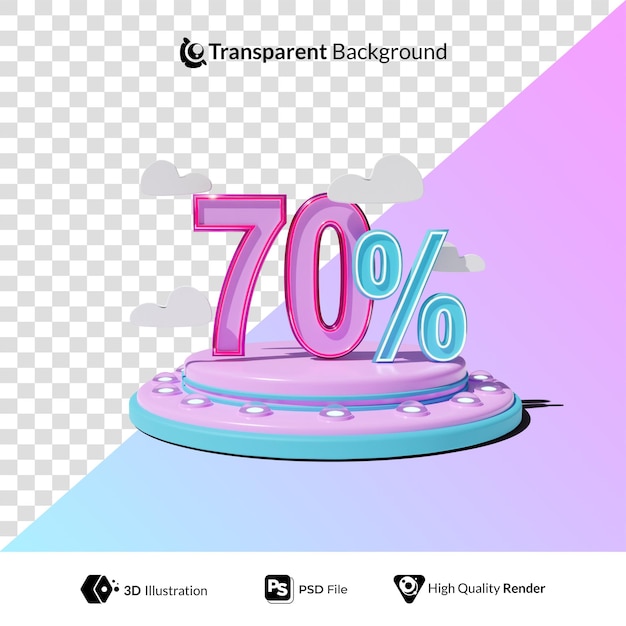 Discount 70 percent off promotion offer with podium 3d illustration