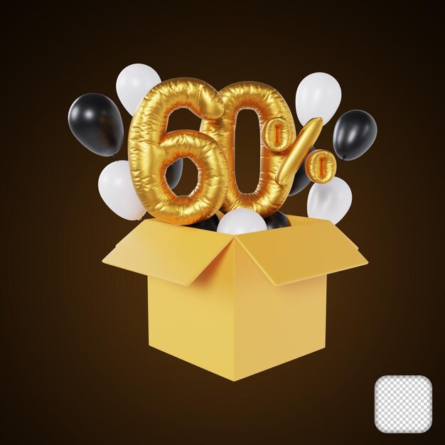 Discount balloon for black friday 60 percent off 3d illustration