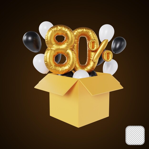 Discount Balloon for Black Friday 80 Percent Off 3d illustration