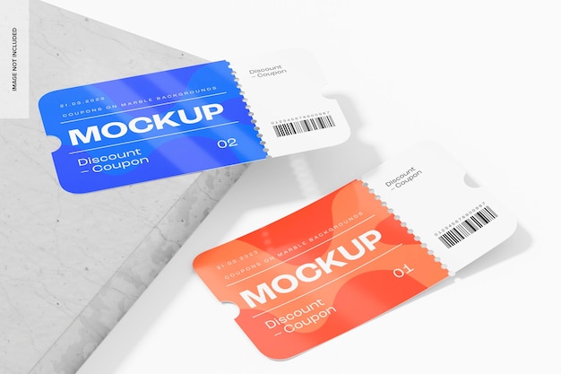 discount coupons on marble background mockup