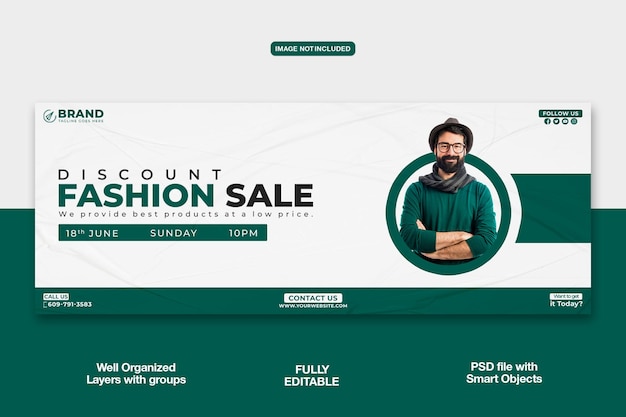 Modello di banner di copertina di facebook per la vendita di moda a sconto