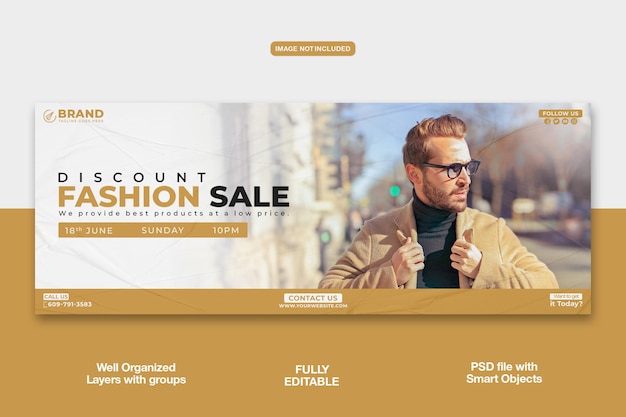 PSD discount fashion sale facebook cover banner template