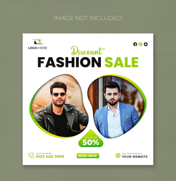 Discount fashion sale social media post and web banner template