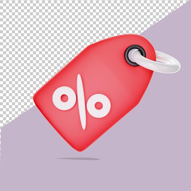PSD discount icon with red color 3d rendering ilustration