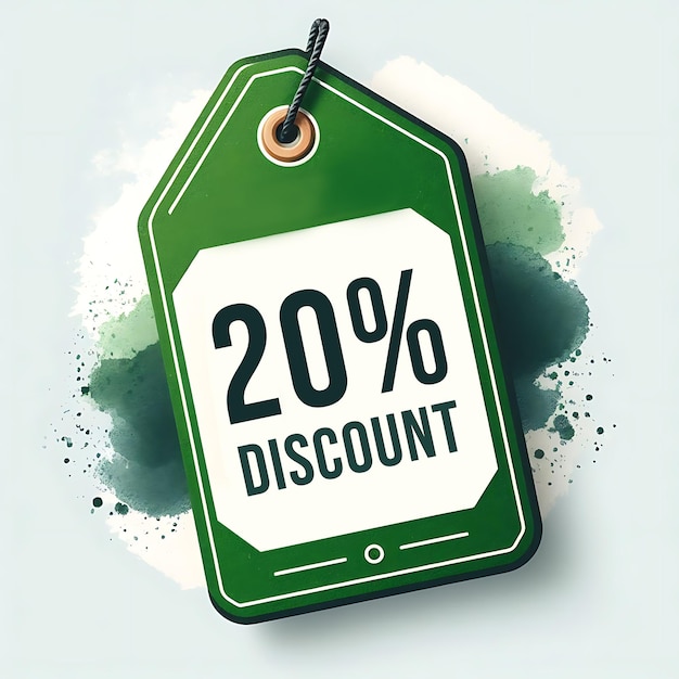 PSD discount label op aquarel achtergrond 20 discount tag psd