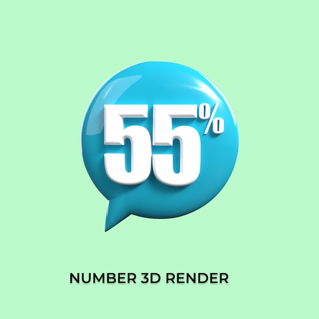 할인 번호 3d 숫자 55% 녹색 파란색 청록색 흰색