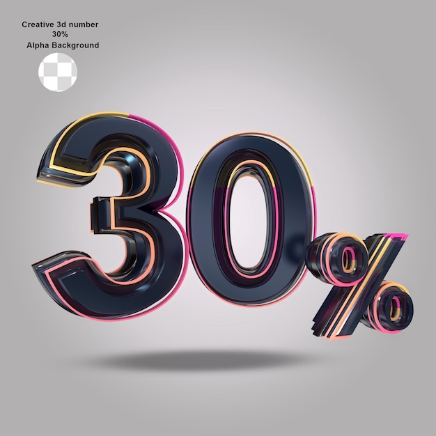 할인 번호 프로모션 3d 렌더링 번호 30%