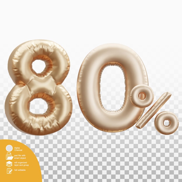 Discount numbers gold percent 3d illustration isolated