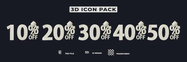 Numeri di sconto icon set rendering 3d psd premium