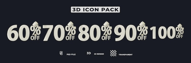 PSD discount numbers icon set 3d render premium psd