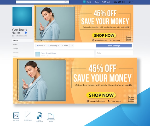 PSD discount offer fashion sale facebook cover design template