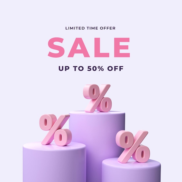 PSD discount promotion banner psd template 3d render