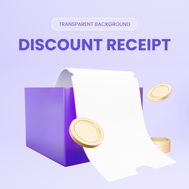 Discount receipt 3d rendering illustration