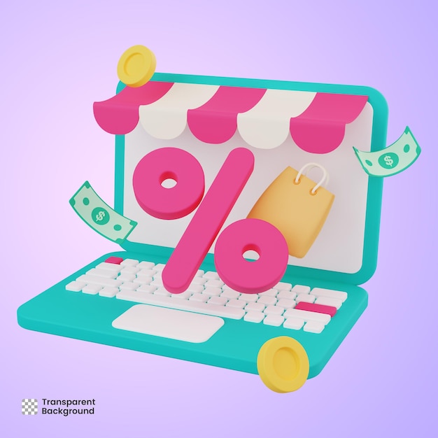 Discount sale on laptop 3d illustration