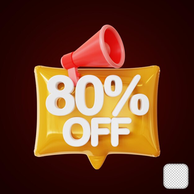 Discount sale promo 80 percent off 3d illustration