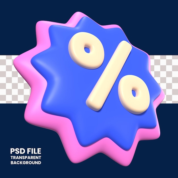 PSD icona dell'illustrazione 3d dell'etichetta di sconto