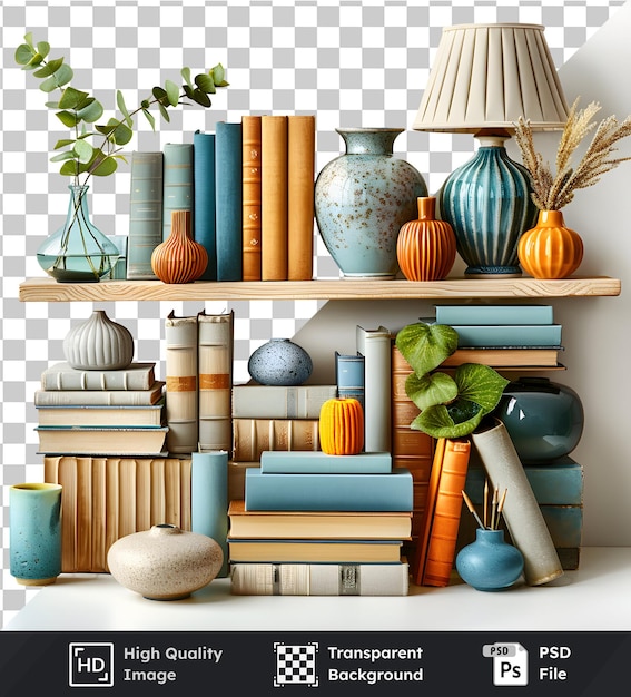 Discover Tranquil Home Decor Stylish Books Vases Table Lamp Create Serene Atmosphere with Transp
