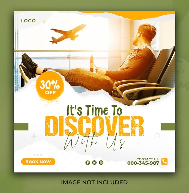 Discover the world travel and tours social media instagram and facebook post flyer design template