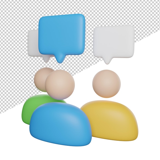 Discussion team conversation side view 3d rendering icon illustration on transparent background