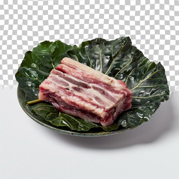 Premium PSD | A dish of meat with leaves that say bacon