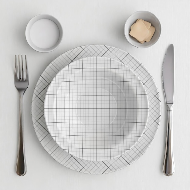 Dishes on table with forks mockup 01