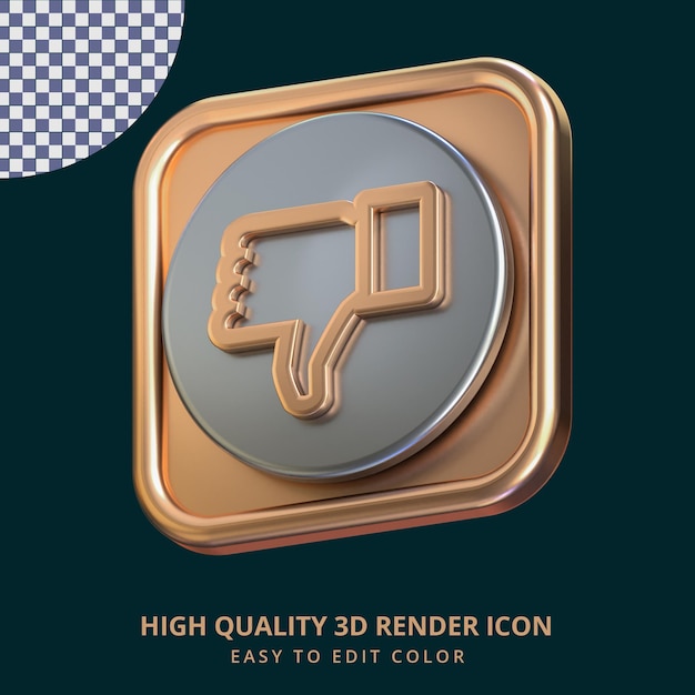 Dislike icon 3d rendered isolated concept with shiny rose gold and silver metallic effect