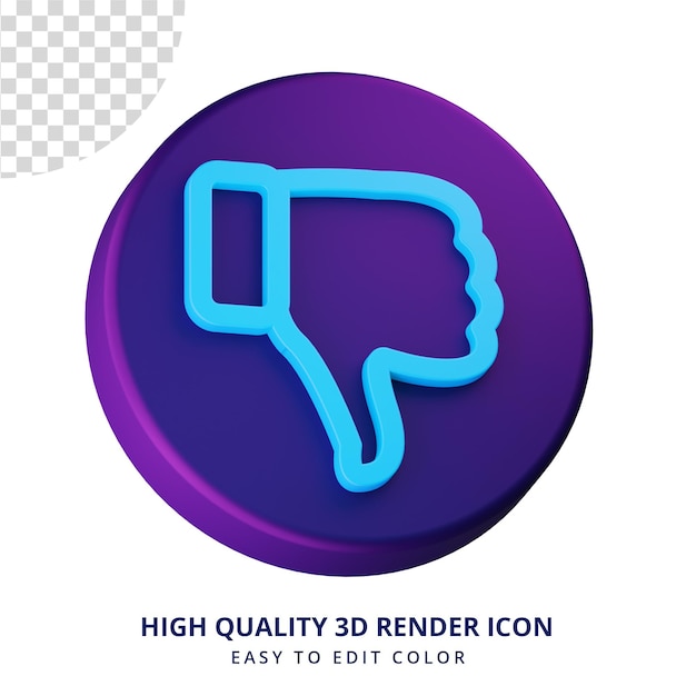 PSD dislike icon in 3d rendering isolated concept for ui design