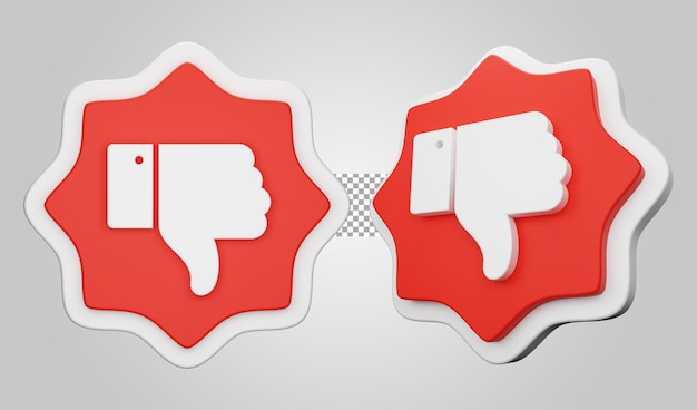 PSD dislike thumb down label on transparent background 3d render