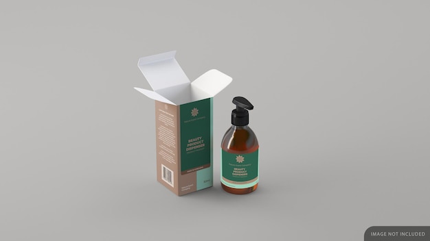 Dispenser cosmetic bottle with box mockup