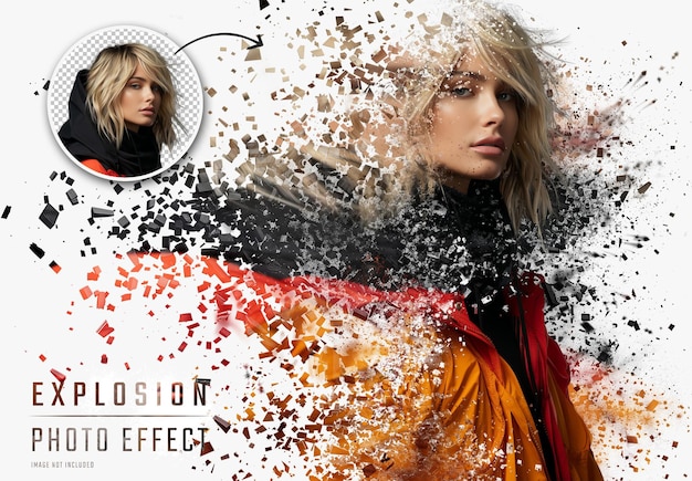 PSD dispersie-explosie foto-effect mockup