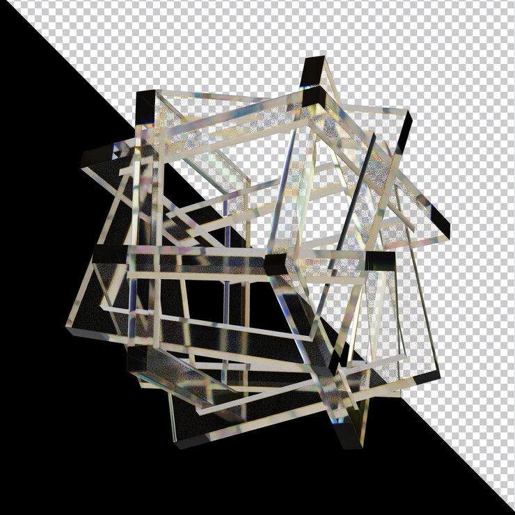 PSD dispersion glass abstract shape 3d illustration with vibrant colors