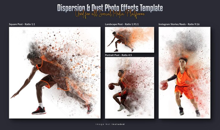 PSD dispersion photo effect and instagram post and stories banner social media design set