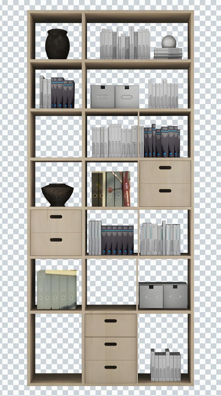 PSD display bookshelves mockup isolated. transparent.
