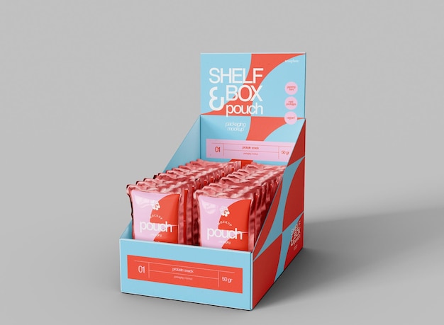 PSD display box met pouches mockup