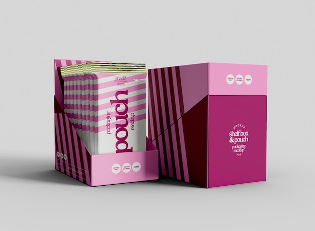 PSD display box met pouches mockup